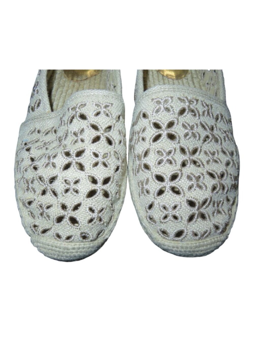 Michael Kors Darci Floral Laser Cut cutout Natural Cream Fabric Espadrille Flats - Picture 2 of 10